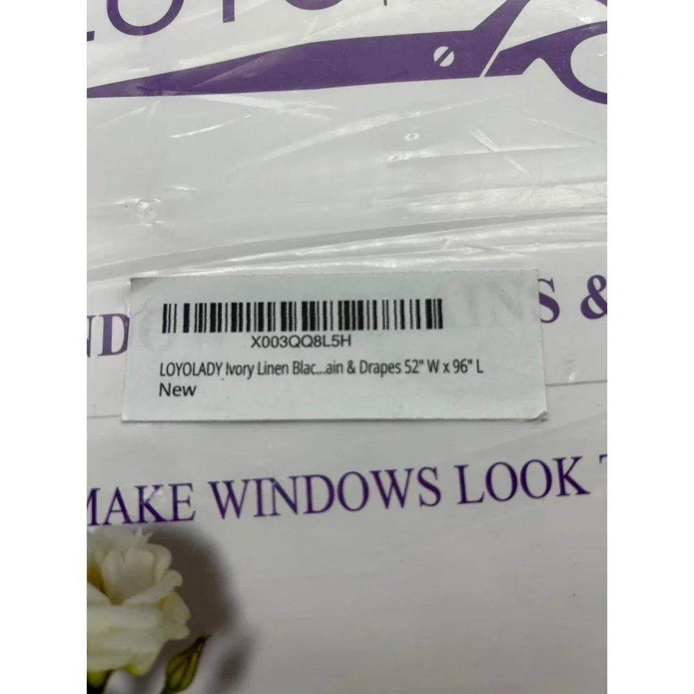 LOYOLADY Ivory Linen Blend Blackout Window Curtains Drapes 52W x 96L
